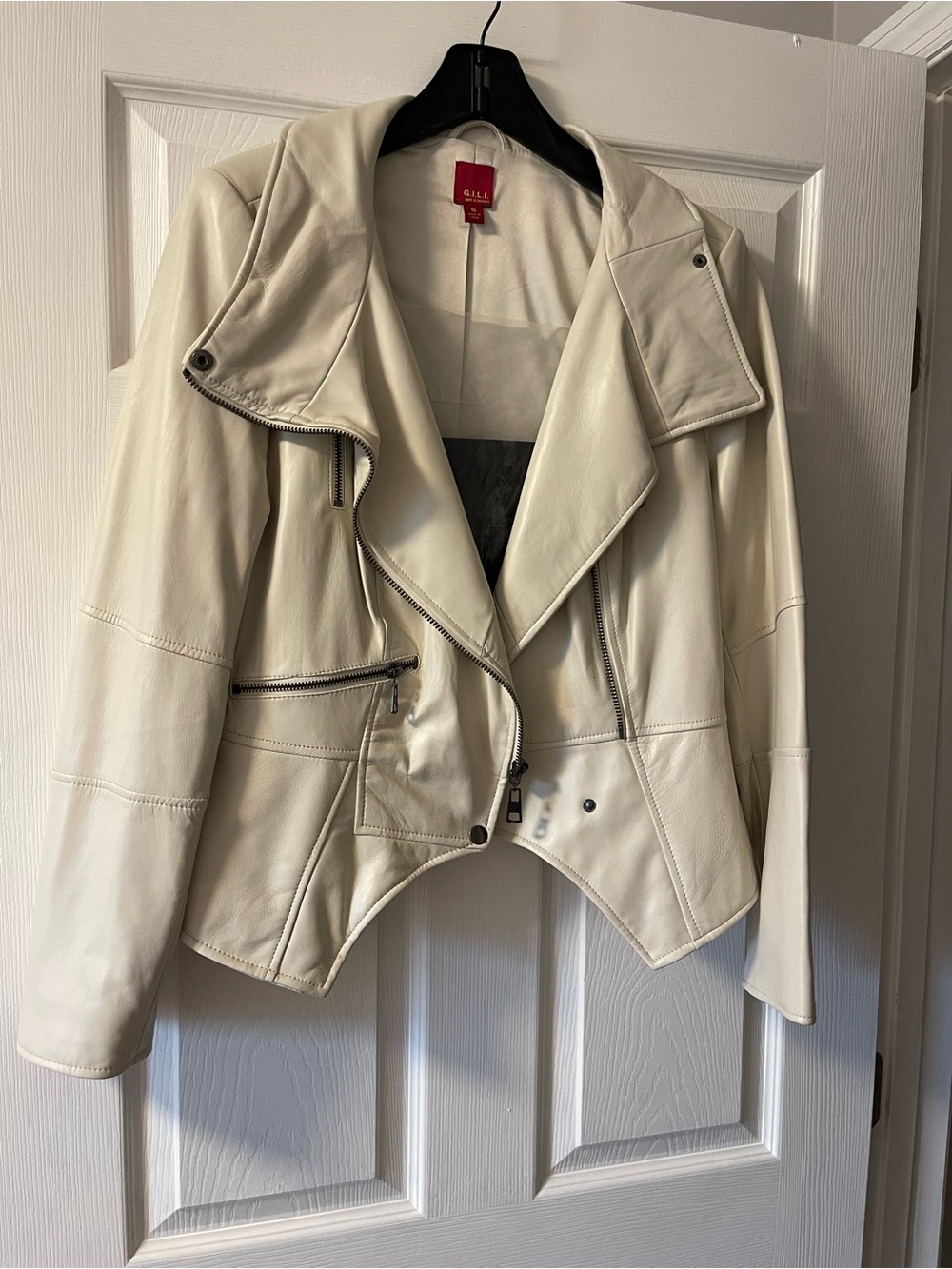 G.I.L.I. Cream Leather Moto-Style Jacket